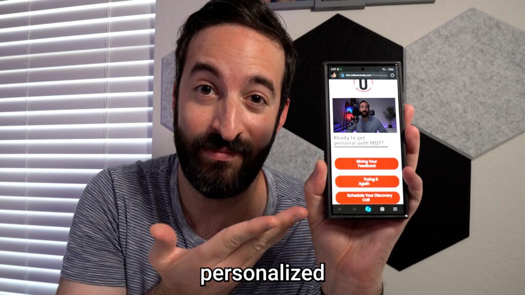 Demonstrating a landing page for personalized video on a smartphone